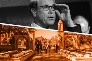 Indiana governor Mike Braun and the University of Indiana in Bloomington campus.